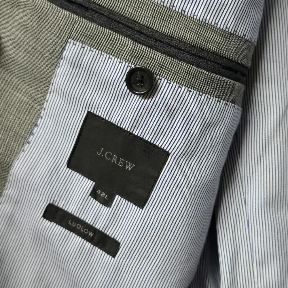 J‎ Crew Ludlow Tollegno 1900 Wool Gray Two Button Blazer Mens 42L Career Preppy